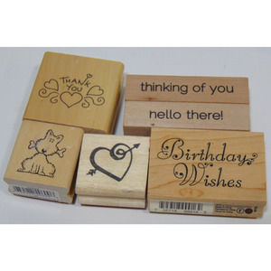 Ink Stamps Wood Rubber 6 Fancy Thanks Hearts Puppy Crafting Stamping Inkadinkado